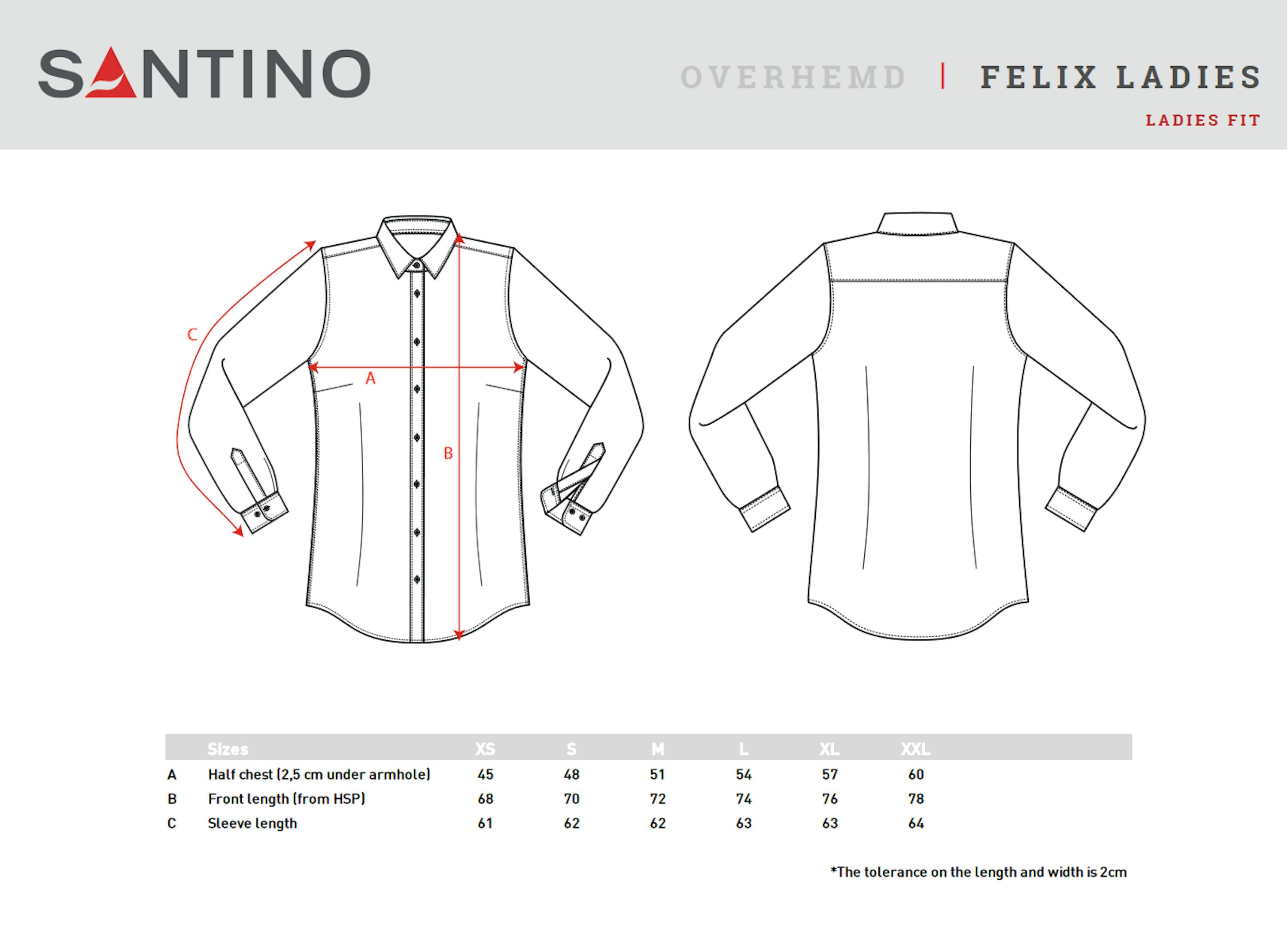 Maattabel voor Santino denim blouse Felix Ladies